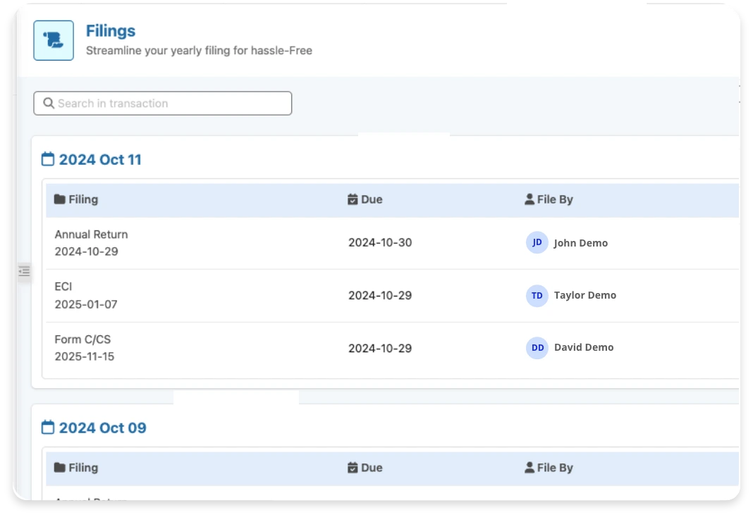Filing Administration Dashboard