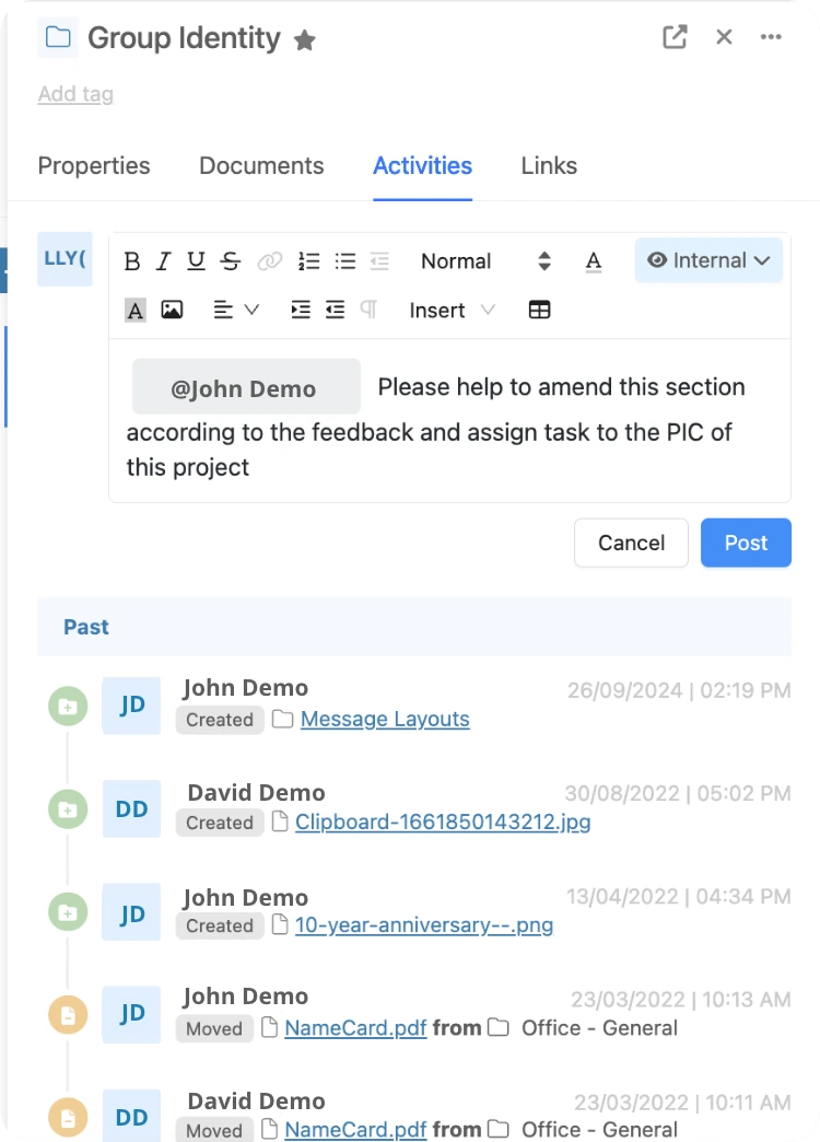 Smart Comments and Mentions Interface