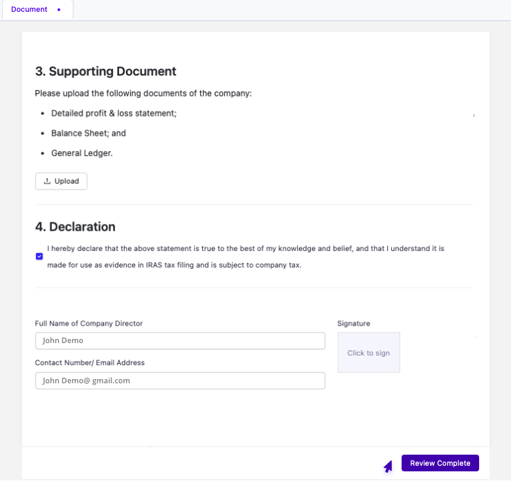 Reviewing the form before completing review