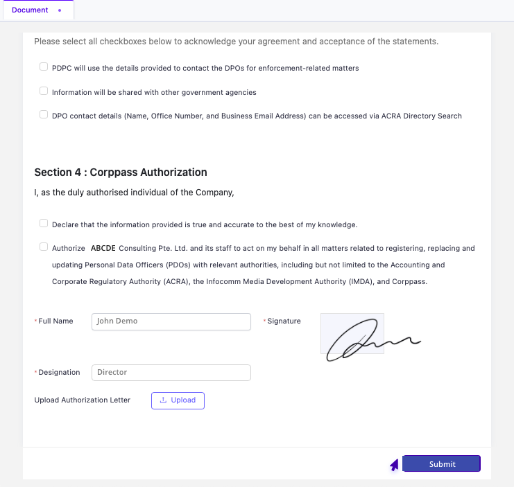 Submitting the completed form