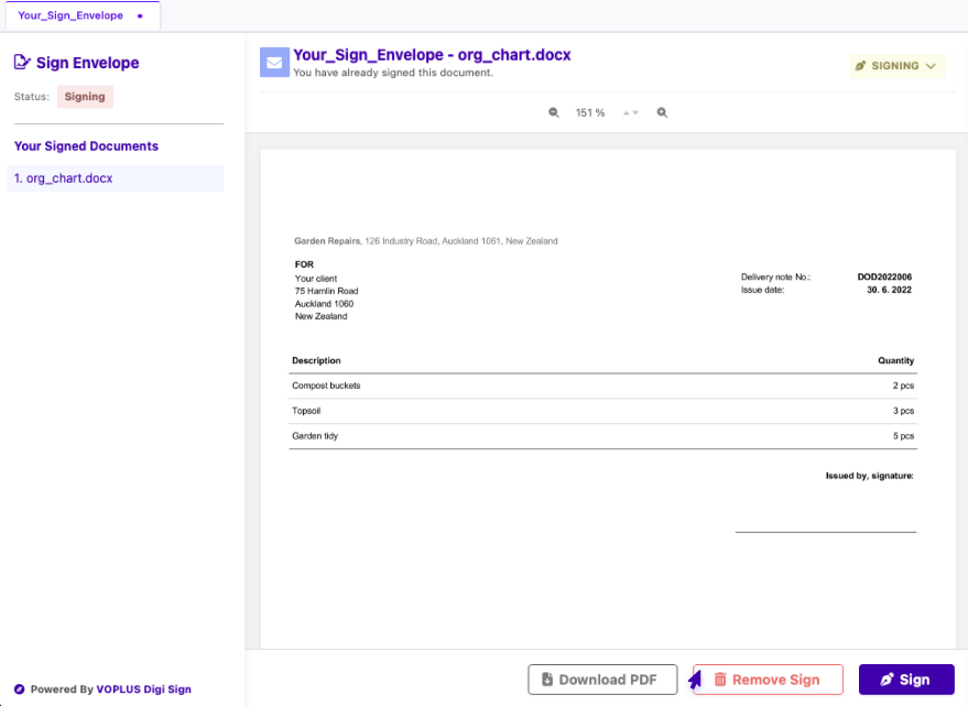 取消签名对话框