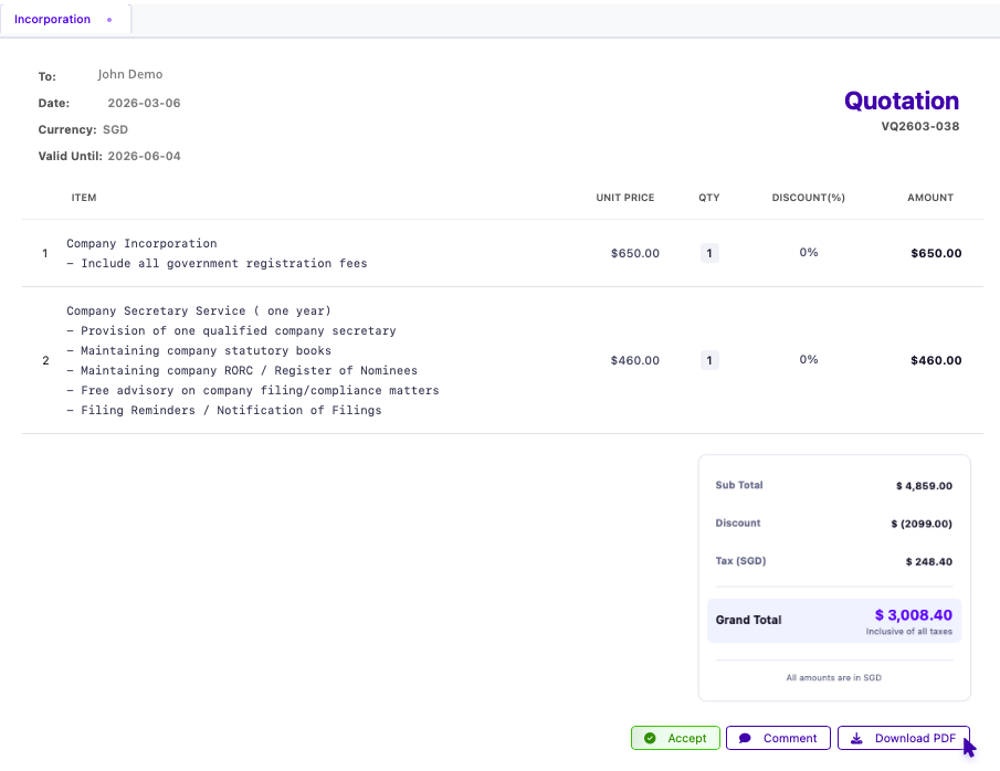 Download quotation PDF