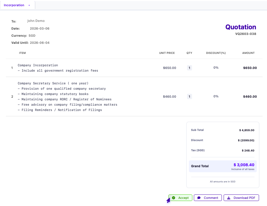 Review quotation details